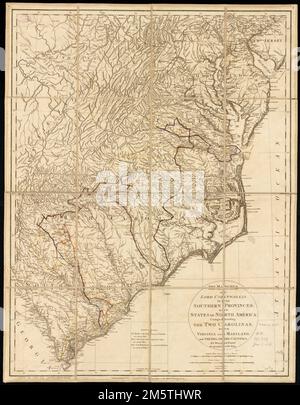 Les marches de Lord Cornwallis dans les provinces du sud, maintenant des États d'Amérique du Nord : comprenant les deux Carolinas, avec la Virginie et le Maryland, et les comtés du Delaware. Grugeage illustré par illustration. Plus tard état, publié 'Feby. 3, 1787.'... , Sud des États-Unis ,région Banque D'Images