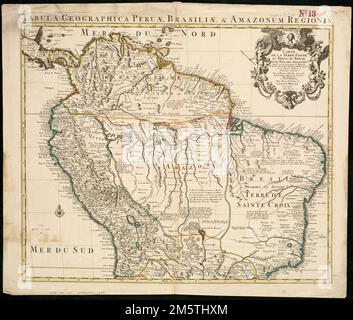Carte de la Terre ferme, du Perou, du Brésil et du pays des Amazones : dressée sur les descriptions de Herrera, de Laet, et des PP. Acuña, et M. Rodriguez et sur plusieurs relations et observations postérieures. Grugeage illustré par illustration. 'Avec enclume.' Couleur du contour. Montre les temps modernes Brésil, Pérou, Equateur, Colombie, Venezuela et Guyane... Tabula geographica Peruæ, Brasiliæ et Amazonum Regionis. Tabula geographica Peruæ, Brasiliæ et Amazonum Regionis, Pérou Guyane, région Brésil Amérique du Sud Colombie Equateur Venezuela Amérique du Sud Banque D'Images