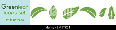 Jeu d'icônes de feuilles vertes. Logo d'icône de couleur verte de Leafs. Élément nature feuille verte. Collection de feuilles vertes. Illustration de Vecteur