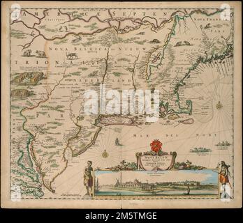 Novi Belgii Novaeqve angliae nec non partis Virgiinae Tabula. Grugeage illustré par illustration. Inclut l'illustration d'un village de Mohican et la vue de N. Visscher sur Nieuw Amsterdam. Le catalogage, la conservation et la numérisation ont été rendus possibles en partie par la Fondation nationale pour les sciences humaines : exploration de l'effort humain , Nouvelle-Angleterre ,région Nord-est des États-Unis ,région Moyen-Atlantique ,région Banque D'Images