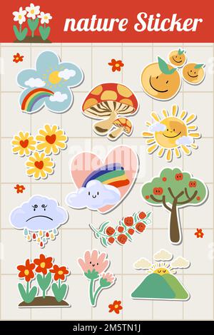 Adorable autocollant naturel pour chien sur fond de grille Illustration de Vecteur