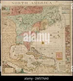Une carte de l'Empire britannique en Amérique avec les colonies françaises et espagnoles adjacentes. Initialement publié en 1733 comme index de l'atlas de Pople. Relief illustré par illustration.... , Amérique du Nord, région Banque D'Images