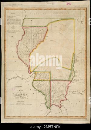 Carte de l'Illinois. Premiers méridiens : Washington et Londres. "Entrée conformément à la loi du Congrès le 16th avril 1818." Notes sur les levés de terrain dans le coin supérieur gauche , Illinois Banque D'Images