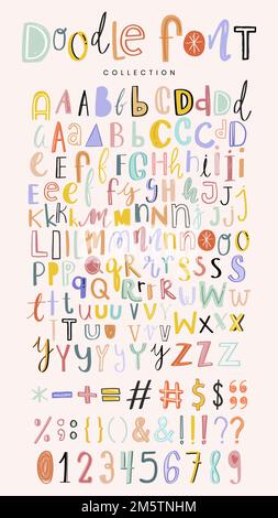 Les alphabets, les ponctuations et les nombres doodle font vector set Illustration de Vecteur