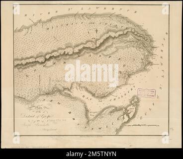 Plan du district de Gaspé. Relief indiqué par les haches. Profondeurs indiquées par des sondages. Le catalogage, la conservation et la numérisation ont été rendus possibles en partie par la Fondation nationale pour les sciences humaines : exploration de l'effort humain , Canada , Québec , province , Gaspésie, Péninule de la , région Banque D'Images
