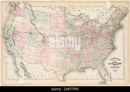 Carte de Walling et Gray des États-Unis et des territoires. Relief indiqué par les hauteurs de haches et de points. Méridien de premier choix : Greenwich. Pages '2' et '3' d'Atlas inconnu. Verso de la p. 2: 'xxxi' 'liste des villes, etc.' Leventhal carte Centre copie cadeau de la Banque d'Amérique... Carte des États-Unis et des territoires. Carte des États-Unis et des territoires, États-Unis Banque D'Images