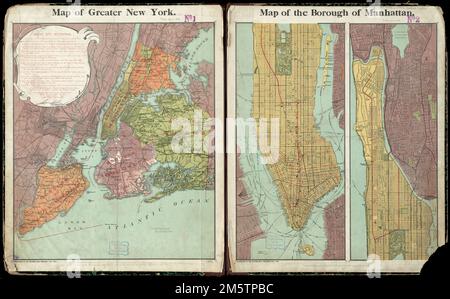 Carte du Grand New York : carte du quartier de Manhattan. Supplément au Post du soir, 31 décembre 1897--marge inférieure gauche de chaque carte. La première carte couvre les cinq quartiers de New York et inclut les « statistiques de la grande ville ». La deuxième carte est en 2 segments, 47 x 22 cm et 47 x 17 cm... Soirée postez la carte du Grand New York soirée postez la carte du quartier de Manhattan carte du quartier de Manhattan. Soir après la carte du Grand New York soir après la carte du quartier de Manhattan carte du quartier de Manhattan, New York , New York , Manhattan Banque D'Images