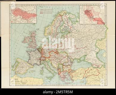 L'Europe montrant les nouveaux États proposés. Affiche les limites ca. 1919 après la première Guerre mondiale Indique les frontières établies par le Traité de Versailles et proposées lors de la conférence de paix de Paris. Décors: Pays du Czecho-slovaques -- 'empire de Kultur' printemps 1918... Carte de l'Europe de Hammond carte de l'Europe ancienne et nouvelle de Hammond montrant les limites de la conférence de paix. Carte de l'Europe de Hammond carte de l'Europe ancienne et nouvelle de Hammond montrant les frontières de la conférence de paix, Europe Europe Banque D'Images