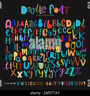 Lettres Doodle style de police vectorielle ensemble coloré Illustration de Vecteur