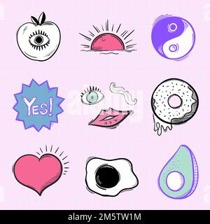 Autocollant de dessin animé Doodle dessiné à la main, icône funky vectorielle Illustration de Vecteur