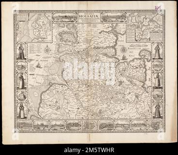 Ducatus Holsatiae, summa diligentia ackerataque censura noviter. Carte de la région du Schleswig-Holstein dans le nord de l'Allemagne. Grugeage illustré par illustration. Abrahamum GOOS sculpsit. Insets: Detzbul et Stapelholmia. Comprend six illustrations de femmes en costume régional et quinze vues de la ville en marge. Le catalogage, la conservation et la numérisation ont été rendus possibles en partie par le Fonds national de dotation pour les sciences humaines : exploration de l'effort humain. Fait partie de l'atlas de portefeuille composite avec le titre 'Collection d'anciennes cartes.'. Collection d'anciennes cartes. Collection de cartes anciennes, Allemagne , Schleswig-Holstein Banque D'Images