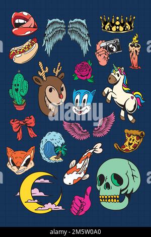 Collection d'autocollants colorés mignonne vector Illustration de Vecteur