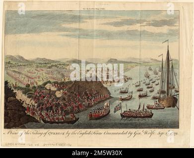 Une vue de la prise de Quebeck par les forces anglaises commandées par le général Wolfe septembre 13th 1759. Vue plongeante. 'Pour le London Mag: 1760.'... , Canada , Québec , province , Québec Banque D'Images