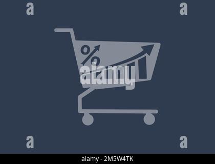 Une icône de panier avec un signe de pourcentage isolé sur un fond sombre - le concept de réductions Illustration de Vecteur