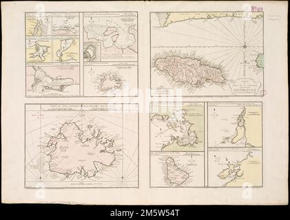Plans des isles, rades, et ports de plusieurs lieux de l'Amérique : plats de la carte angloise de M. popule public en 1733 à Londres en vingt feuilles.... , Antigua-et-Barbuda , Antigua ,île Barbade , Barbade , île Colombie , Bolívar , Carthagène Cuba Jamaïque , Kingston , comté , Kingston Martinique , territoire Banque D'Images