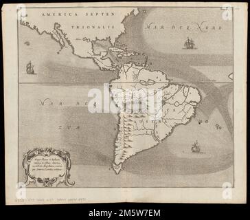 MAPPA fluxus et refluxus rationes in isthmo Americano, in Frito Magellanico, cæterisque Americæ litoribus expose. Carte montrant les courants océaniques autour des Amériques et quelques caractéristiques géographiques. Grugeage illustré par illustration. De "Mundus subterraneus" de Kircher, publié en 1665, 1668 et 1678. 'Tomus I 155'--coin supérieur droit. Comprend des illustrations de navires. Régions et saisons : les marins ont tracé les océans depuis la fin du 13th siècle. Cependant, la carte de 1670 ici n'est pas une carte générale de la mer, mais est l'une des premières cartes thématiques produites. Les cartes thématiques illustrent les phénomènes et le modèle connexe Banque D'Images