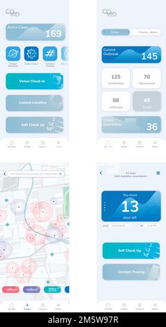 Écran mobile vectoriel de l'application de l'interface utilisateur COVID-19 Illustration de Vecteur