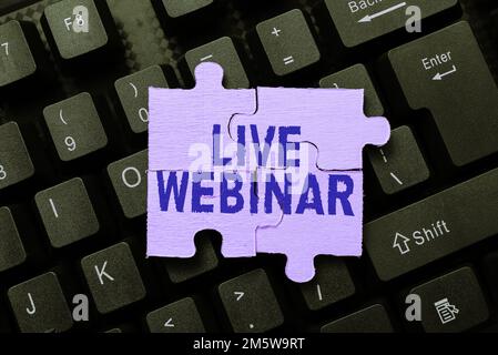 Légende du webinaire en direct. Séminaire interactif sur le concept d'entreprise transmis sur le Web en temps réel Banque D'Images