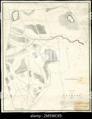 Plan de lecture, masse La carte représente la ville de Reading, y compris la région qui couvre maintenant North Reading, montrant les routes, les plans d'eau, les terres boisées, les maisons, églises, écoles, bureaux de poste et tavernes , Massachusetts , Middlesex ,Comté , Reading Massachusetts , Middlesex ,Comté , Lecture Nord Banque D'Images