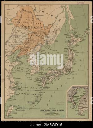 Carte de Manchuria, Corea et Japon. Relief indiqué par les haches. Encart: Baie de Tokio... Carte de Manchuria, Corea et Japon. Carte de Manchuria, Corea et Japon, Chine , Manchuria , région Corée du Nord Corée du Sud Japon Banque D'Images