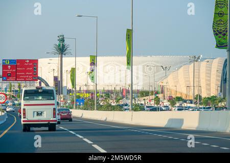 Vue générale du stade Al Thumama, l'un des sites du tournoi de football de la coupe du monde FIFA Qatar 2022. Banque D'Images