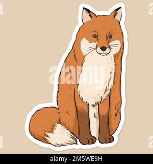 Autocollant de dessin animé vectoriel renard clipart dessiné à la main Illustration de Vecteur