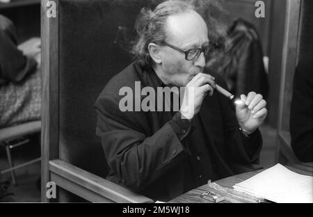 Allemagne, Berlin, 26 février 1991, conférence de presse avec le Président de l'Académie des Arts de Berlin (est) Heiner Mueller, dans le bâtiment à Banque D'Images