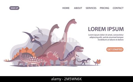 Groupe de dinosaures. T rex, brachiosaurus, pteranodon et triceratops. Animaux jurassiques. Jouets pour enfants, parc d'attractions et de divertissement. Conception pour p Illustration de Vecteur
