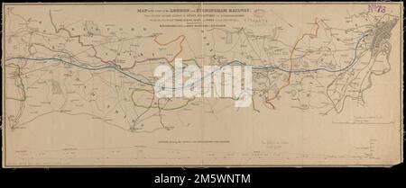 Plan de la ligne du train de Londres et Birmingham : de la gare Euston Square à Stony Stratford dans Buckinghamshire, en ordonnant également les principales villes, lieux, sièges et parcs de chaque côté de la ligne. Orienté vers le nord en haut à gauche. 'Gravé expressément pour Railroadiana, ou une nouvelle histoire de l'Angleterre.' Comprend la section qui fait le redressement des niveaux et des inclinaisons du chemin de fer , Angleterre , Buckinghamshire , comté Banque D'Images