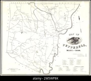 Carte de Pepperell, Massachusetts. - 1844. Relief indiqué par les haches. Inclut des statistiques et des références aux propriétaires. Ajout de manuscrit au crayon indiquant les propriétaires , Massachusetts , Middlesex , comté , Pepperell Banque D'Images