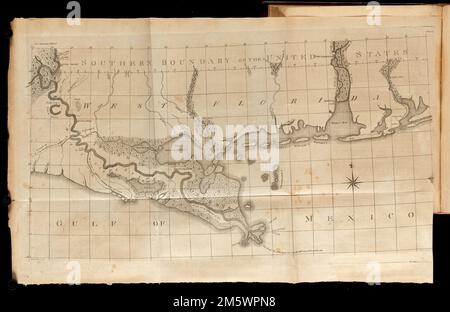 Carte du fleuve Mississippi inférieur. Dans le journal d'Andrew Ellicott (Philadelphie : imprimé par William Fry, 1814), page 203. Premier méridien: Philada. Dans le coin supérieur droit : plaque E.. Amérique transformée: Cette carte montrant le cours de méandres du fleuve Mississippi inférieur et sept autres cartes des fleuves Mississippi et Ohio préparé par Andrew Ellicott soulignent l'importance des deux rivières pour le voyage dans la partie intérieure des États-Unis. Ellicott, mieux connu pour arpenter les limites du district de Columbia et compléter le plan de la nouvelle capitale en 1791 Banque D'Images