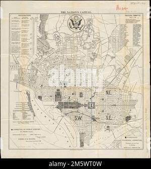 La capitale de la nation : [Washington D.C.]. Indique les distances radiales, les emplacements des sections « Comité sur le confort public » et « Comité inaugural », ainsi que les numéros de bloc. Inclut la liste des inaugurations présidentielles, le répertoire du Comité inaugural, 4 mars 1901, le répertoire de largeur de rue, et les armoiries américaines... , District de Columbia , Washington Banque D'Images