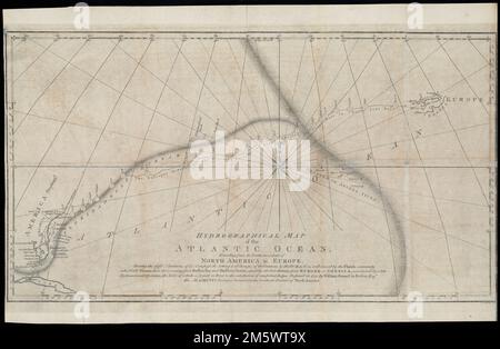 Carte hydrographique de l'océan Atlantique, s'étendant de la partie la plus méridionale de l'Amérique du Nord à l'Europe : la déviation de la différence. Les variations de la boussole, le réglage et les changements des courants dans l'océan, ainsi causés par la Floride communément appelé Gulf Stream, que ceux venant de Baffins Bay et Hudsons Straits, en particulier la vraie distance de l'Europe à l'Amérique, déterminée par une opération hydrométrique tardive, dont la table est joyeuse dans l'impression à la satisfaction des juges compétents. Du pilote de l'Atlantique de l'auteur. Londres, 1772... Le pilote de l'Atlantique. Le pilote de l'Atlantique, Atlanti Banque D'Images