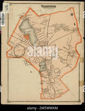 Wakefield [Massachusetts]. La carte est présumée être une feuille (page 58) d'un atlas du comté de Middlesex, publié par George H. Walker de Boston. La carte représente toute la ville de Wakefield avec des routes, des lignes de chemin de fer, des plans d'eau et des collines. Sur le verso est la moitié d'une carte Stoneham, échelle inconnue. Les deux cartes représentent les bâtiments publics et privés et les noms des propriétaires , Massachusetts , Middlesex , comté , Wakefield Banque D'Images