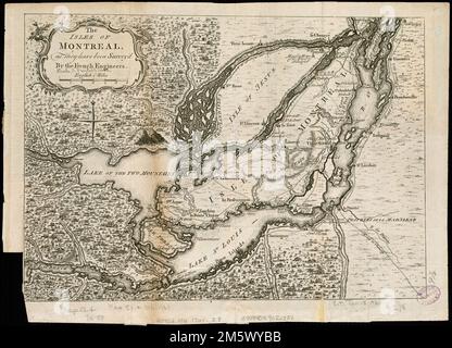 Les îles de Montréal comme elles ont été l'enquête des ingénieurs français. Relief illustré par illustration et par hachures. Le catalogage, la conservation et la numérisation ont été rendus possibles en partie par la Fondation nationale pour les sciences humaines : exploration de l'effort humain , Canada , Québec , province , Montréal, Île de , île Banque D'Images