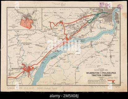 Carte montrant les lignes de chemin de fer électriques de la Wilmington and Philadelphia traction Company. Encart : carte montrant le territoire desservi par Pittsburgh City Light & Power Co.... , Pennsylvanie , Philadelphie , Comté , Philadelphie Pennsylvanie , Allegheny , Comté , Pittsburg Delaware , New Castle , comté , Wilmington Banque D'Images