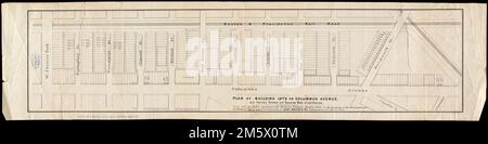 Plan de construction de lots sur l'avenue Columbus, et de diverses rues et places à l'ouest de ladite avenue : à vendre aux enchères publiques à la salle de lecture de l'échange des marchands au sous-sol de l'ancienne maison d'État le mardi 12 avril 1870, à 12 heures , Massachusetts , Suffolk ,comté , Boston , South End Banque D'Images