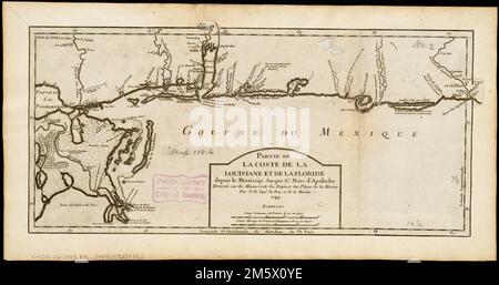 Partie de la coste de la Louisiane et de la Floride : Depuis le Mississipi justiqua St. Marc d'Apalache. Premier méridien : Paris. Apparaît dans : Histoire et description générale de la Nouvelle France ... / Pierre-François Xavier Charlevoix. Paris : Pierre-François Giffart, 1744 , Louisiane Floride Banque D'Images