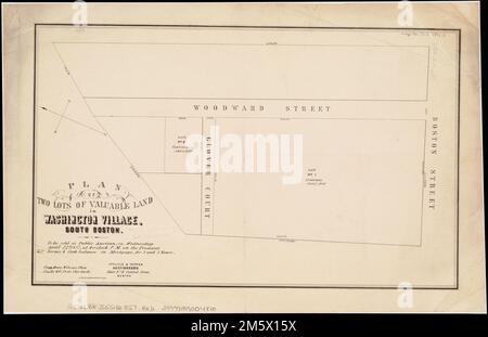 Plan de deux terrains de valeur dans le village de Washington, South Boston : à vendre aux enchères publiques, le mercredi 22d 1857 avril, à 4 heures sur place. Orienté vers le nord vers le coin supérieur gauche. 'Copie du plan de Wilson.' 'GAUCHE Bradford & Co Lith.'... , Massachusetts , Suffolk ,comté , Boston , South Boston Banque D'Images