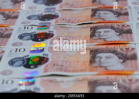 Gros plan résumé d'une note britannique de £10 Banque D'Images