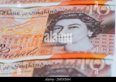 Gros plan résumé d'une note britannique de £10 Banque D'Images