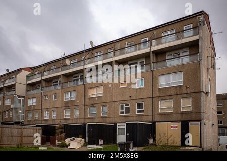 Dolis Valley Housing Estate, construit dans les années 1960 et 1970, situé près de High Barnett, dans le nord de Londres, en cours de réaménagement. Maison de Londres d'après-guerre. Banque D'Images