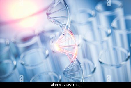 Verrerie chimique en laboratoire, rendu 3D. Dessin numérique. Banque D'Images
