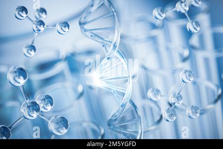 Verrerie chimique en laboratoire, rendu 3D. Dessin numérique. Banque D'Images