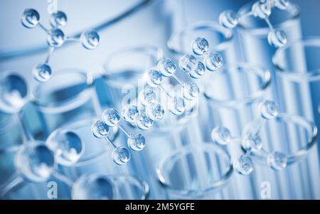 Verrerie chimique en laboratoire, rendu 3D. Dessin numérique. Banque D'Images