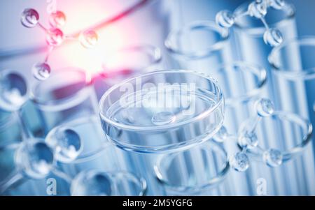 Verrerie chimique en laboratoire, rendu 3D. Dessin numérique. Banque D'Images
