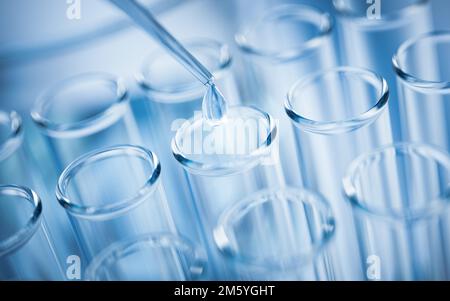 Verrerie chimique en laboratoire, rendu 3D. Dessin numérique. Banque D'Images