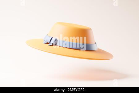 Chapeau orange avec style dessin animé, rendu 3D. Dessin numérique. Banque D'Images