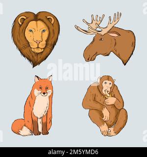 Collection de stickers Vector Wild Animal coloré Illustration de Vecteur