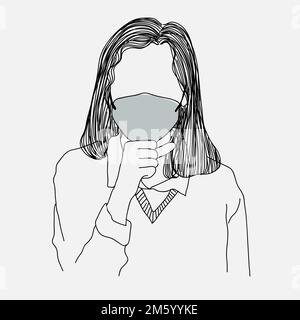 Femme portant un masque de visage toussant caractère vecteur d'élément Illustration de Vecteur